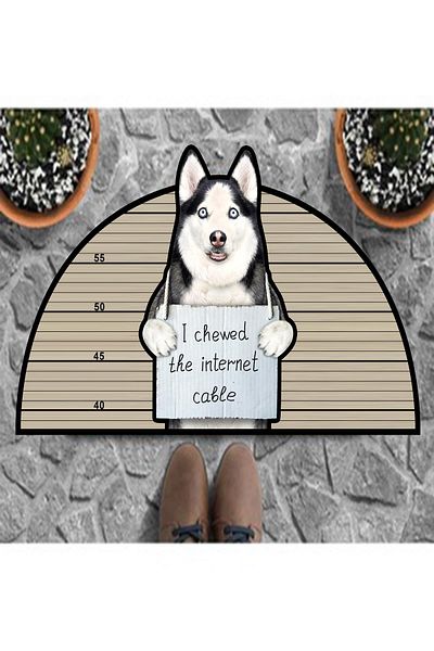 Carmine Carpet Decorative Digital Printed Siberian Husky Patterned Door Mat