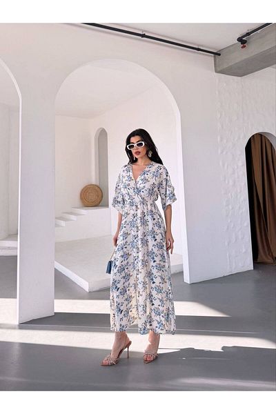 WNLOK “Floral Print Summer Long Dress – V-Neck, Split Hem, Relaxed Fit, and Stylish Style”