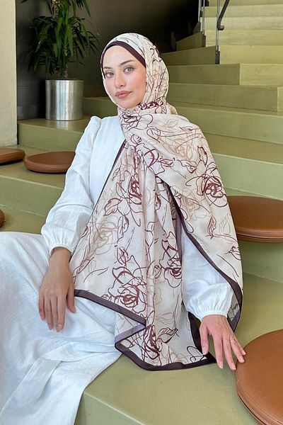 lamelif Flower Pattern Soft Shawl Beige