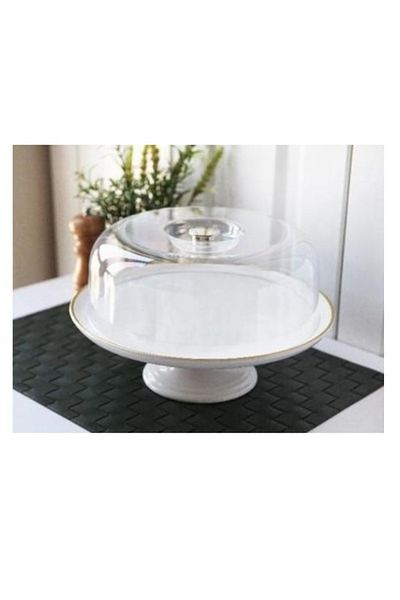 GÖNÜL Ceramic Footed Cake Dish White Gold