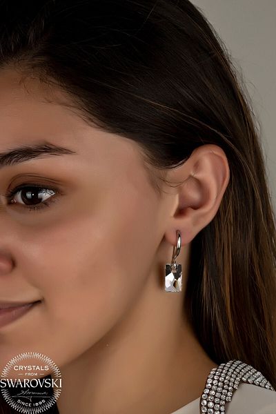 Swaroski Zirconia Crystal Stone Straight Perforated Baguette Earrings