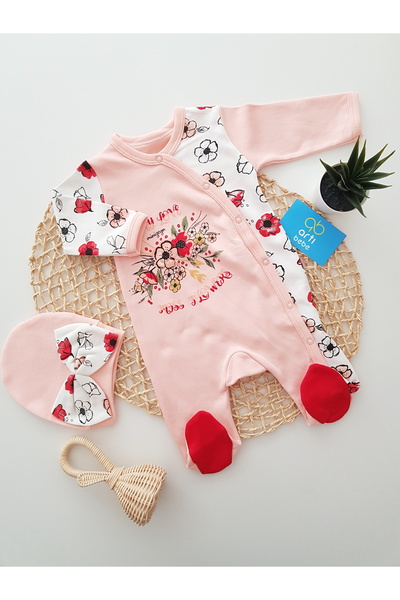 artıbebe Kız Bebek Çiçek Desenli Fiyonklu Tulum Takımı | 2’li %100 Pamuk Yeni...
