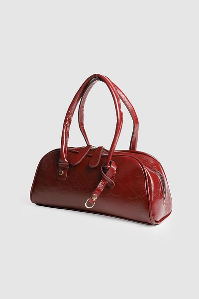 La La'Graccio Paris La'Graccio Paris Women's Leona Patent Leather Baguette Bag Wrinkled Burgundy Patent Leather