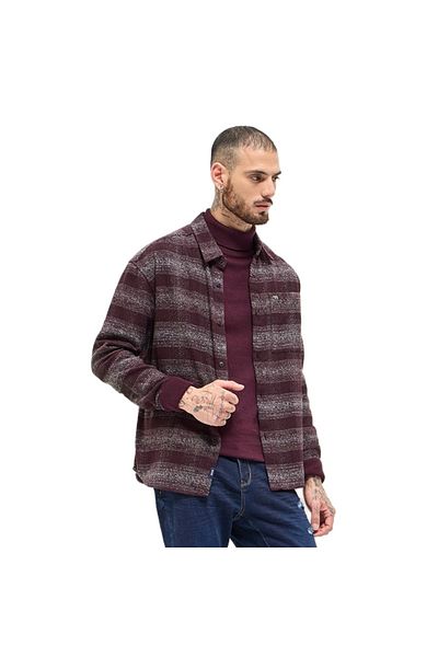 The Bear House Men's Maroon Checkered Relax Fit Flannel Overshirt for Every Occasion