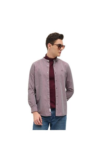 The Bear House Men's Purple Solid Mandarin Collar Slim Fit Casual Shirt for Every Occasion