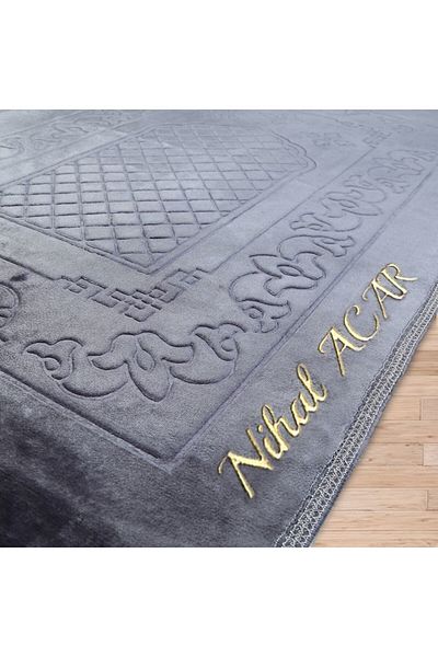 İkranur We Write Your Name on the Prayer Rug Soft Soft Velvet Plush Prayer Rug Silver 80 X 120 cm - 1100 Gr