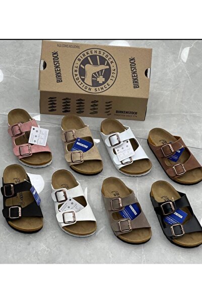 Kidmark Çocuk Modası Children's Cork Sole Leather White Slippers