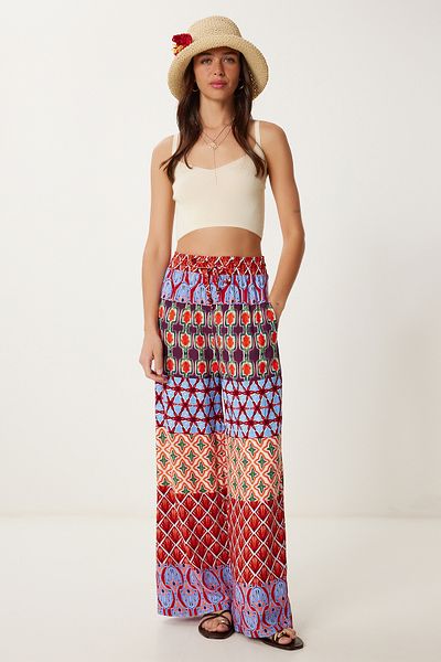 Lovelyİstanbul Wide Leg Summer Viscose Trousers Blue Tile Lmx0086