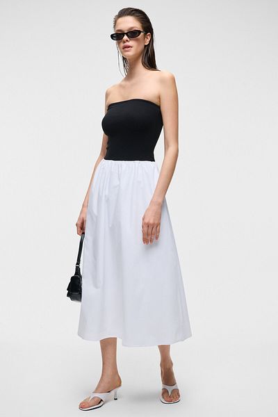 GRIMELANGE Aliansa Women Poplin Woven Sleeveless Long Length Black - White Dress