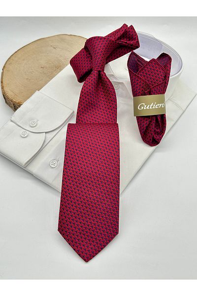 Gutiero Classic Tie with Red Patterned Handkerchief