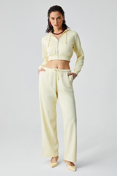 GRIMELANGE Aruba Women's 100% Cotton Long Sleeve Crop Yellow Sweatshirt