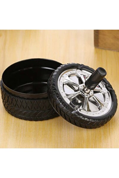 PUFO Angry Wheel metal ashtray, windproof with button, 10 cm, black/silver