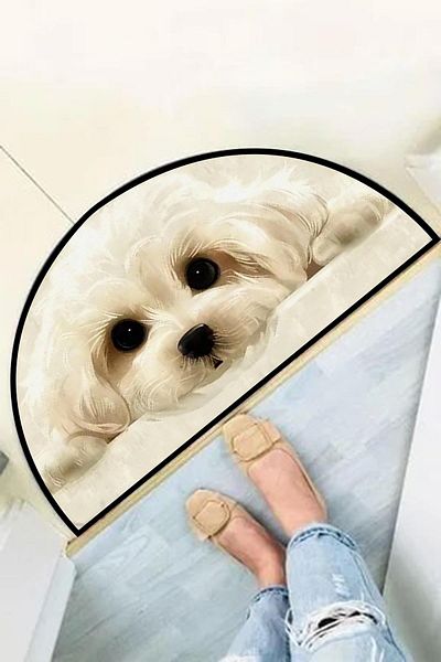 Carmine Carpet Decorative Digital Printed Maltese Dog Patterned Door Mat