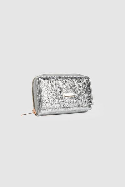 La La'Graccio Paris La'Graccio Paris Women's Sezac Shiny Medium Wallet Wrinkled Silver