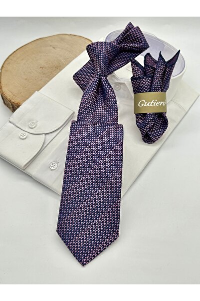 Gutiero Gülkurusu Desenli Mendilli Klasik Kravat