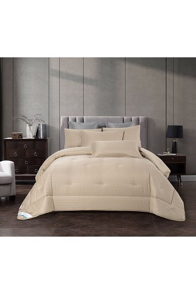 Donetella Duvet Set 6-Pcs King Size Striped Bed Set 220 x 240 Cms Microfiber (Without Filler)