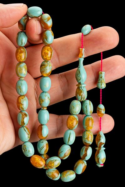 OTTOTESBİH Certified Arif Baran Master Workmanship 9X12Mm Sikkeli Gold Particles Arizona Turquoise