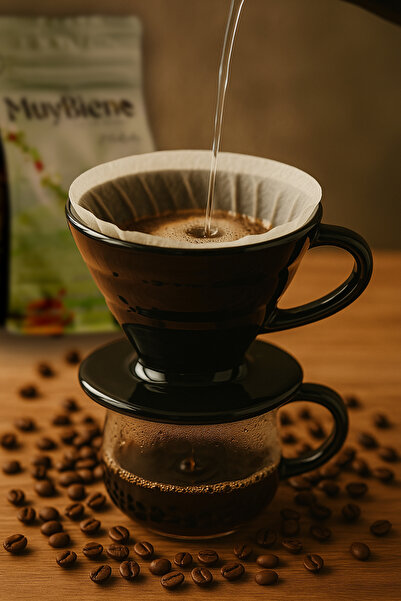 Muybieno Siyah Seramik Dripper ve Demleme Kağıdı(50’li) Seti