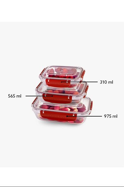 PRATİKOBA Master Rectangular Storage Set 3 Pieces 310-565-975 Ml Royaleks-30886