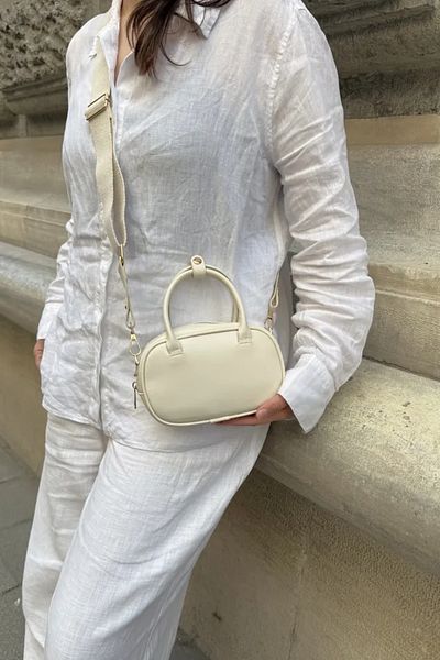 LEONAS Women's Shoulder Bag with Stitching Detail Canvas Strap Aden Cream