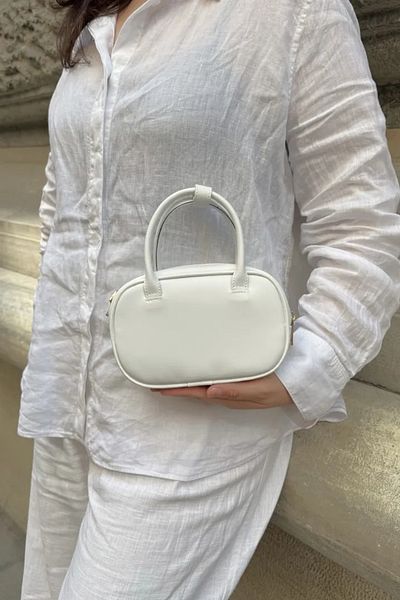 LEONAS Women's Shoulder Bag with Stitching Detail Canvas Strap Aden White