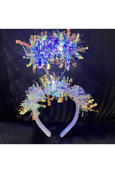 Skygo White Color Silver Luminous Tasseled Led Lighted Shiny Hologram Crown 25X12 cm