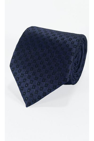 BLC Basic Line Co. Navy Blue Checkered Microfiber Classic Tie and Pocket Square Set on Black Background – 7 cm