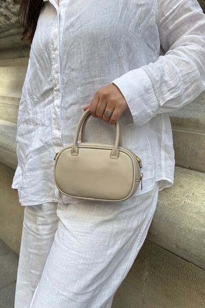 LEONAS Women's Shoulder Bag with Stitching Detail Canvas Strap Aden Mink
