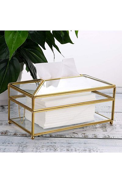 Primo Plus صندوق حامل مناديل ورقية أنيق بتصميم إبداعي، شفاف/ذهبي