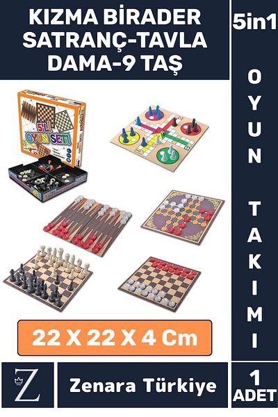 Zenara Elite Model Educational Fun Children Adult Ludo Chess Backgammon Checkers 9 Stones 5 in 1 Game Set