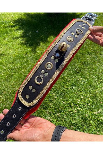 Sürmeli Tasma Kangal Dog Collar Genuine Leather Single Bell Yellow Stripe Large Breed