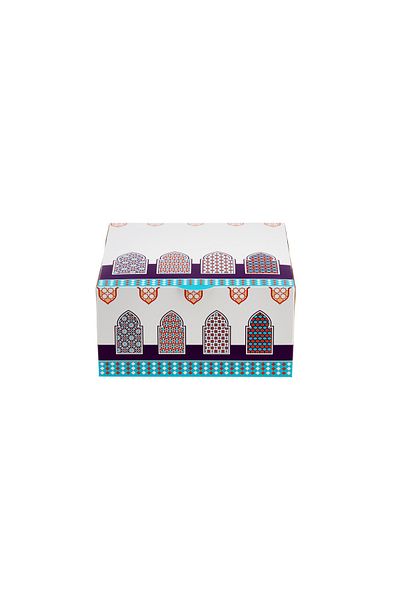 Hotpack Printed Snack/ Cake Box 20x20cm – Arabic Ramadan Eid Theme, Disposable Food Packaging