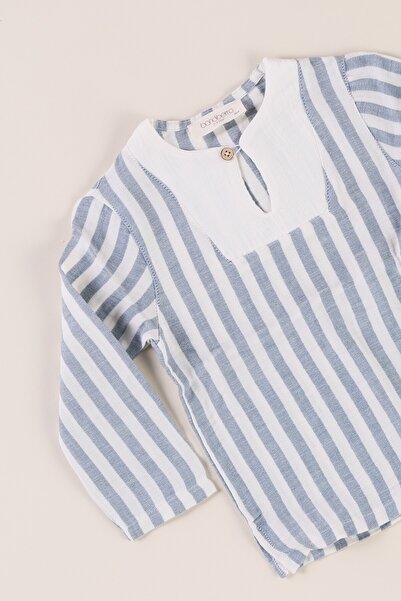 Bondberro Çizgili Müslin Kumaş Erkek Çocuk T-Shirt %100 Organik Oeko-tex Sertifikalı