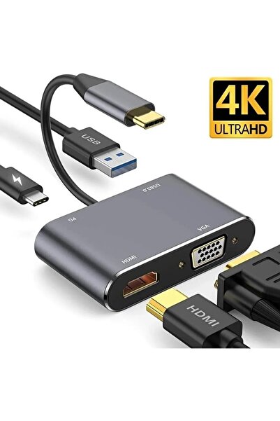 Derwell Yeni 2025 Type C Hub 4 In 1 Type-c To 4k Hdmı Usb 3.0 Type-c Multipor...