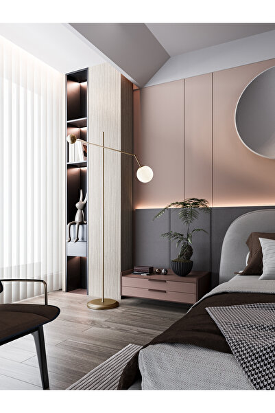 avizade ARTEA Eskitme Asimetrik Lambader – Opal Cam Başlık ve 90° Ayarlanabilir Kol ile Modern Zarafet