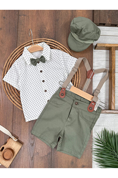 Bolly Baby Linen Summer Baby Boy Suit with Suspender Belt and Bow Tie Hat