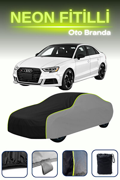 Cemku Shade Gri-Siyah-Gri [Audi A3 Sedan] Uyumlu Neon Fitilli Araba Brandası, Su ve Toz Geçirmez