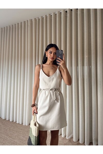 mydukkan.co Φόρεμα με λουράκι από διχτυωτό λινό