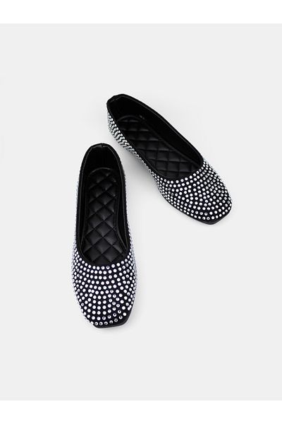 MAGGIO Black Stone Women's Ballerina Ballet Wide Fit Take One Size Smaller