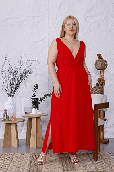 Siyezen Plus Size Back Tie Detail Elastic Waist Dress