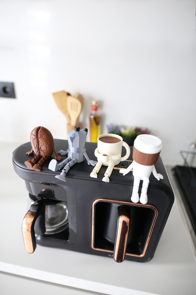 Genel Markalar Sevimli Kahve Köşesi Biblo Seti - 4 Parça Kahve Seti - Moka Pot - Kahve Bardağı - Dekoratif Obje