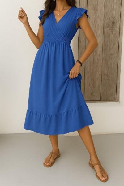 Mossta Rochie Aerobin cu guler dublu cu talie elastică - Albastru