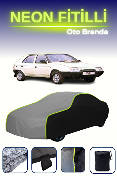 Cemku Fast أسود-رمادي-أسود [سكودا فافوريت] غطاء سيارة متوافق مع حبال النيون، مقاوم للماء والغبار