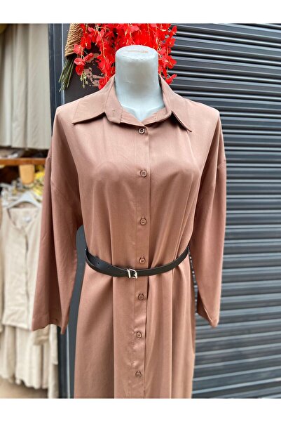 Puane Kadın Uzun Kemer Detaylı Gömlek Elbise 20629