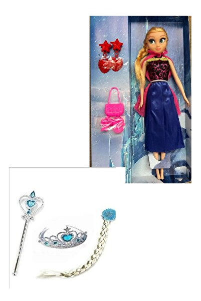 alpmodel Karlar Ülkesi Elsa Küpeli Çantalı Bebek 28 Cm Asa Tac Set İkili Set