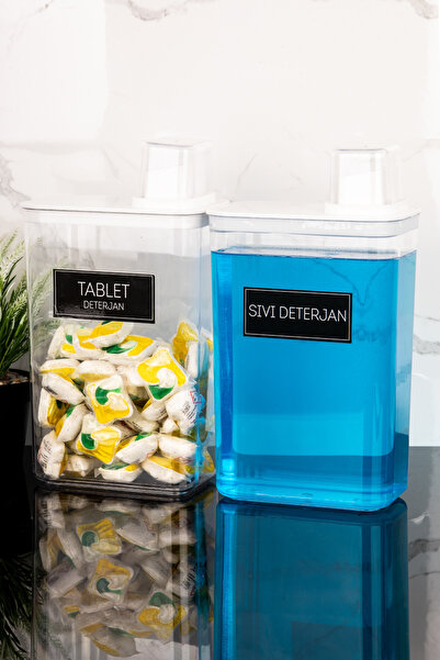 Dolkin Home 2'li Kendinden Ölçekli Deterjanlık Kutusu Seti Sıvı Deterjan Tablet Deterjan Etiketli 3000ml Mika