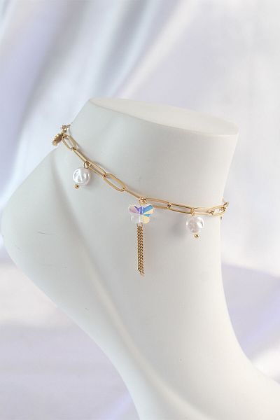 Skygo 316L Steel Gold Color Dangle Butterfly Anklet - Tj-Hh1586