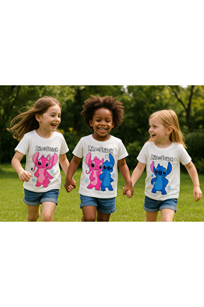 Nimini Kids Devojčina okrugla kragna Osnovni Šarena Štampano Majica kratkih r...