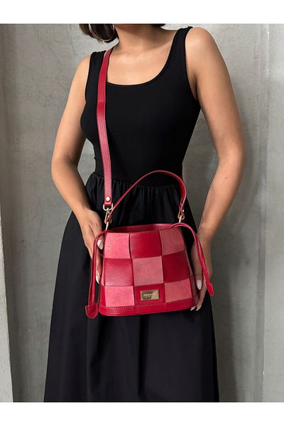 DERKON Genuine Leather Tezza Model Crossbody and Shoulder Bag Red