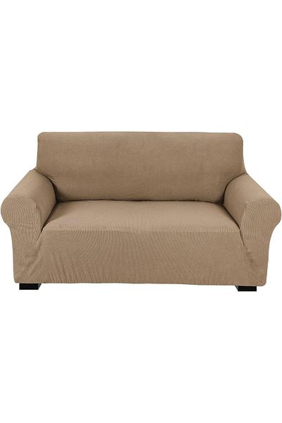 Fabienne Stretch Fit 2 Seater Sofa Cover Fabric Couch Cover 140-175cm Size Sand Beige